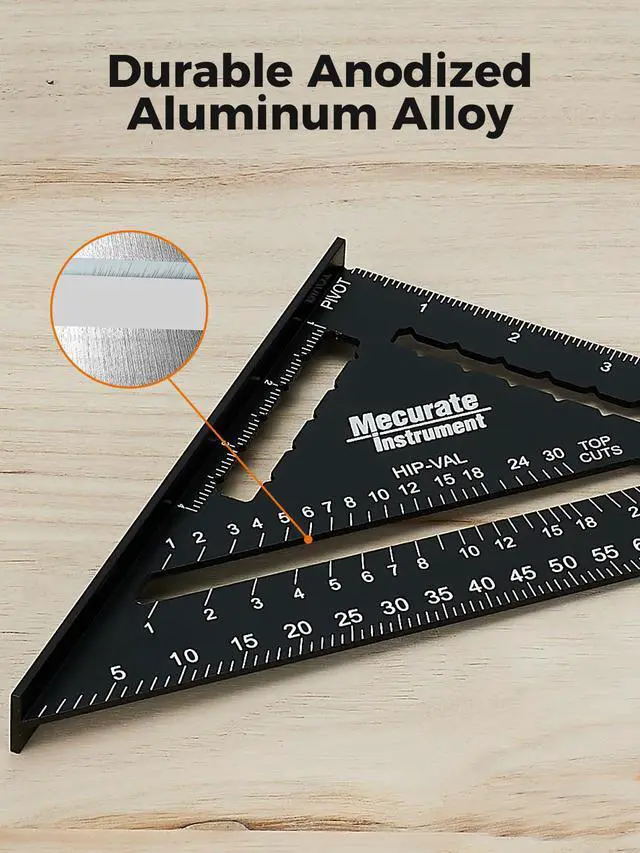 Alt view image 2 of 7 - 7 Inch Heavy-Duty Aluminum Alloy Triangle Rafter Square, Durable Carpenter's Layout Tool with Easy-to-Read Scales for Angle Measurement, Marking & Cutting Guide