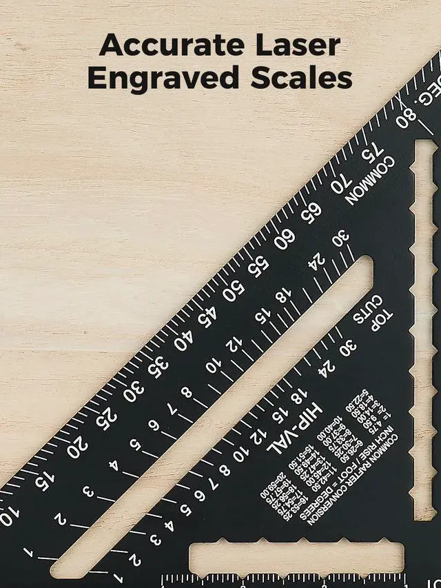 Alt view image 3 of 7 - 7 Inch Heavy-Duty Aluminum Alloy Triangle Rafter Square, Durable Carpenter's Layout Tool with Easy-to-Read Scales for Angle Measurement, Marking & Cutting Guide