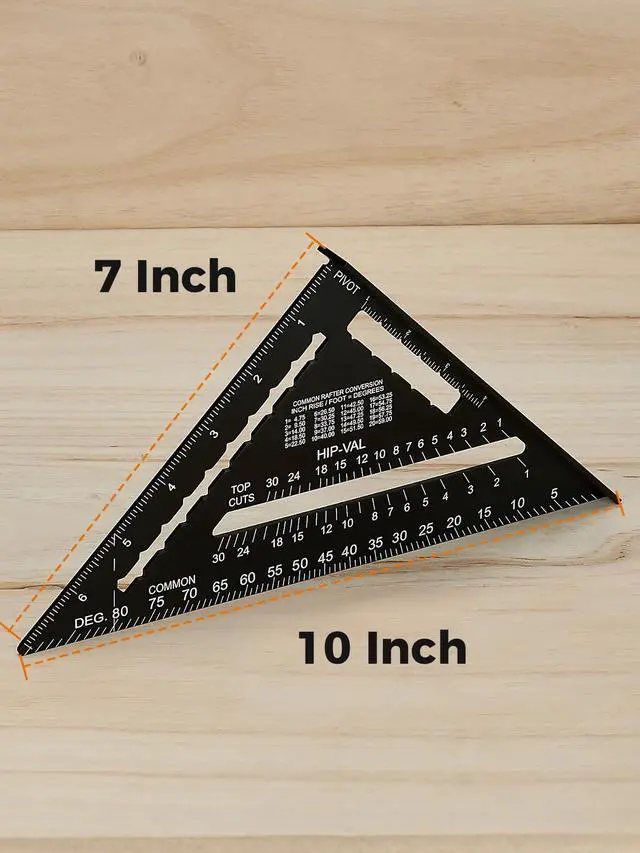 Alt view image 5 of 7 - 7 Inch Heavy-Duty Aluminum Alloy Triangle Rafter Square, Durable Carpenter's Layout Tool with Easy-to-Read Scales for Angle Measurement, Marking & Cutting Guide