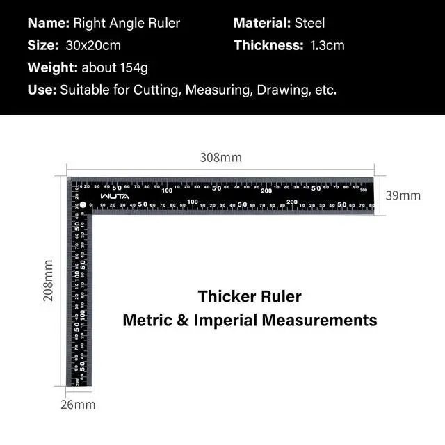 Alt view image 6 of 7 - Carpenter Square, L Square Ruler Framing Carpenters Square Stainless Steel Woodworking Square, Right Angle Ruler Combo Square (12 Inch*8 Inch)