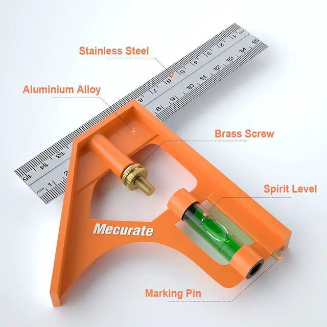 Alt view image 2 of 6 - 6 Combination Square, 6 Inch 150mm Stainless Steel Combo Square for Accurate and Adjustable Woodworking Measurement with 2pcs Carpentery Pencils