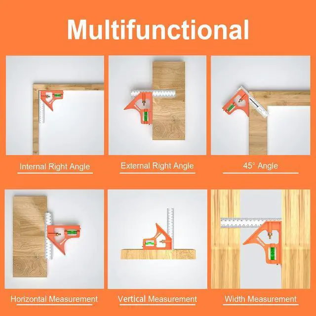 Alt view image 6 of 6 - 6 Combination Square, 6 Inch 150mm Stainless Steel Combo Square for Accurate and Adjustable Woodworking Measurement with 2pcs Carpentery Pencils