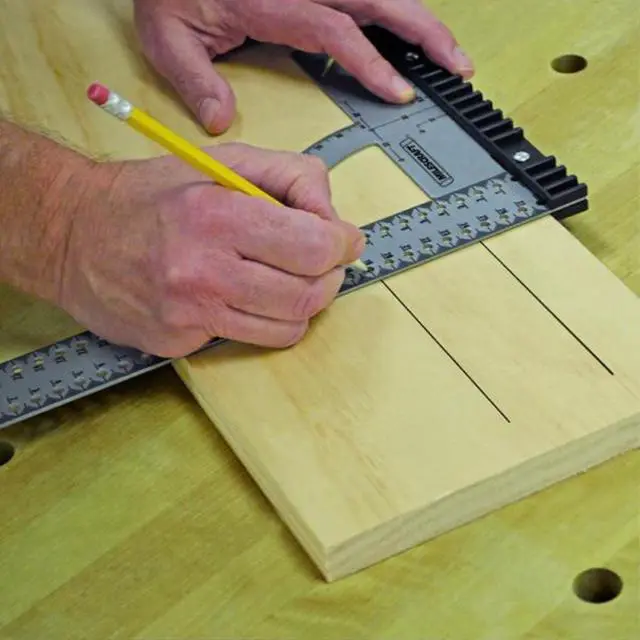 Alt view image 2 of 2 - 8404 Framing Square 300 Imperial Framing Square 12 x 8 Steel Carpenter Square for Woodworking with Removeable Fence