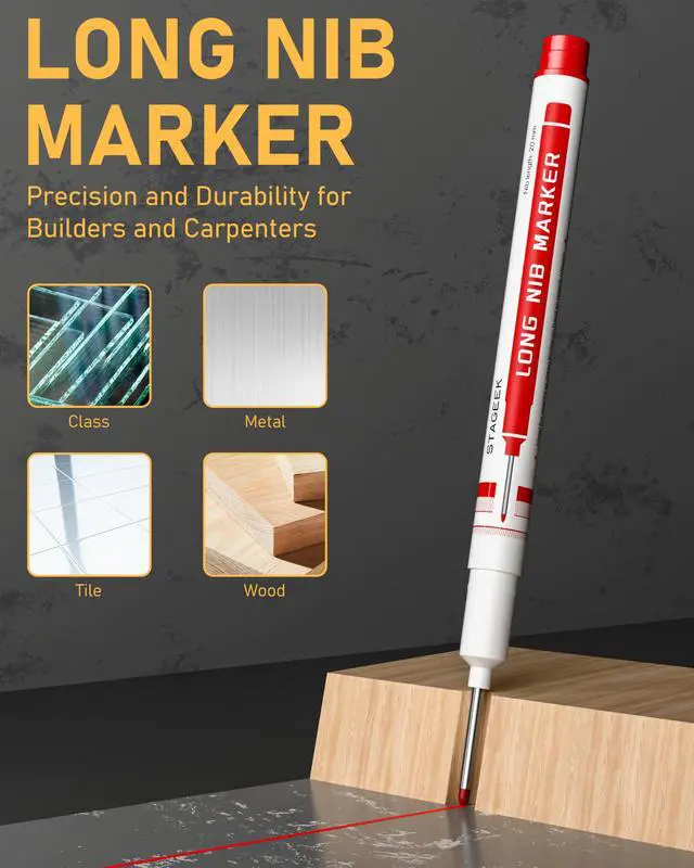 Alt view image 4 of 7 - 14 Pack Mechanical Carpenter Pencil Set with Sharpener 38 Refills, Automatic Center Punch, Carbide Scribe Tool, Eraser and Deep Hole Marker Pen, Heavy Duty Construction Pencil for Architect-With Pouch