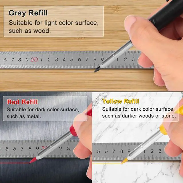 Alt view image 5 of 6 - 3 Pack Carpenter Pencils Mechanical Pencils with 36 Refills, Construction Pencils with Built-in Sharpener, Long Nib Deep Hole Heavy Duty Woodworking Pencil Marker for Architect (3 Colors)
