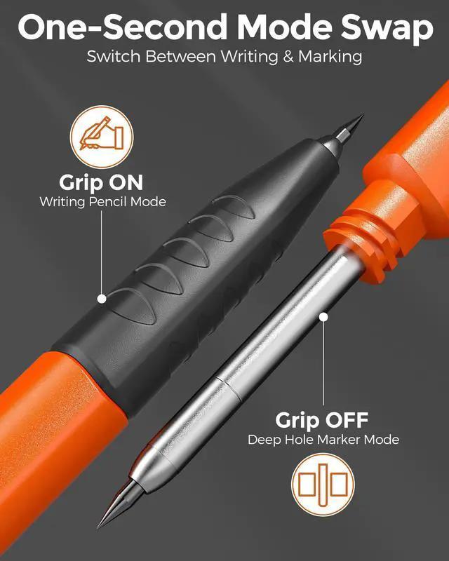 Alt view image 4 of 7 - Carpenter Pencils with Sharpener & Finger Grip, Mechanical Pencil Set with 13 Refills, 3-IN-1 Deep Hole Construction Pencil, Heavy Duty Woodworking Tools for Architect (Orange) - With Case