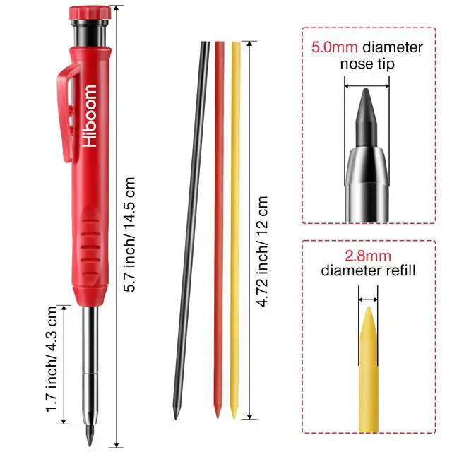 Alt view image 3 of 7 - 3 Pack Solid Carpenter Pencil with 21 Refill, Long Nosed Deep Hole Mechanical Pencil Marker with Built in Sharpener for Carpenter, Design Patent