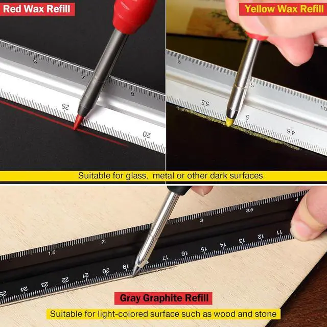 Alt view image 5 of 7 - 3 Pack Solid Carpenter Pencil with 21 Refill, Long Nosed Deep Hole Mechanical Pencil Marker with Built in Sharpener for Carpenter, Design Patent