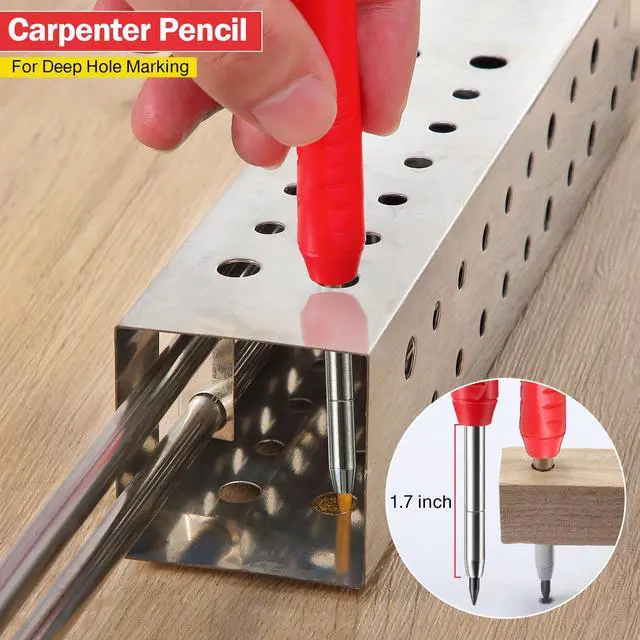Alt view image 4 of 7 - 3 Pack Solid Carpenter Pencil with 21 Refill, Long Nosed Deep Hole Mechanical Pencil Marker with Built in Sharpener for Carpenter, Design Patent