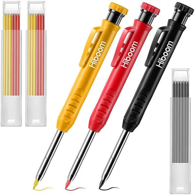 Main image of 3 Pack Solid Carpenter Pencil with 21 Refill, Long Nosed Deep Hole Mechanical Pencil Marker with Built in Sharpener for Carpenter, Design Patent