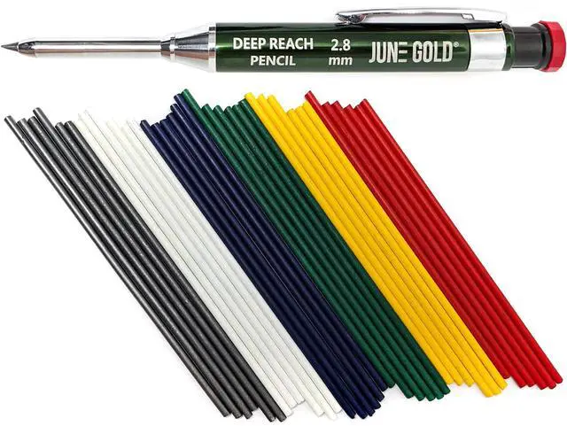 Main image of 2.8 mm Deep Reach Metal Carpenter Pencil, 36 Colored Refills, 6 Colors, 40 mm reach, 6 mm width, Built-in Sharpener, Construction, Shop, Glass, Machine, Indoor, and Outdoor