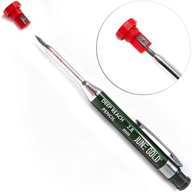 Alt view image 3 of 5 - 2.8 mm Deep Reach Metal Carpenter Pencil, 36 Colored Refills, 6 Colors, 40 mm reach, 6 mm width, Built-in Sharpener, Construction, Shop, Glass, Machine, Indoor, and Outdoor