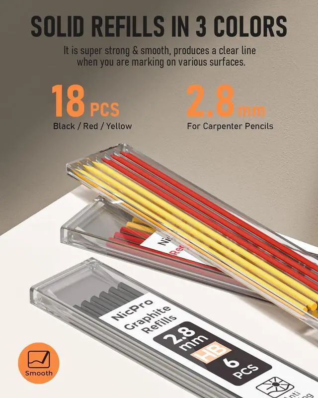 Alt view image 5 of 7 - 10 Pack Carpenter Pencils Mechanical, Construction Pencils with 21 Refill, Automatic Center Punch and Carbide Scribe Tool, Mechanical Pencil for Woodworking, Best Carpenters Marking Tool