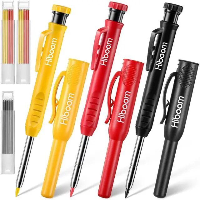 Main image of 3 Pack Solid Carpenter Pencils with Pencil Cap and 21 Pcs Refills, Deep Hole Mechanical Pencil Marker with Built in Sharpener for Carpenter Woodworking Architect