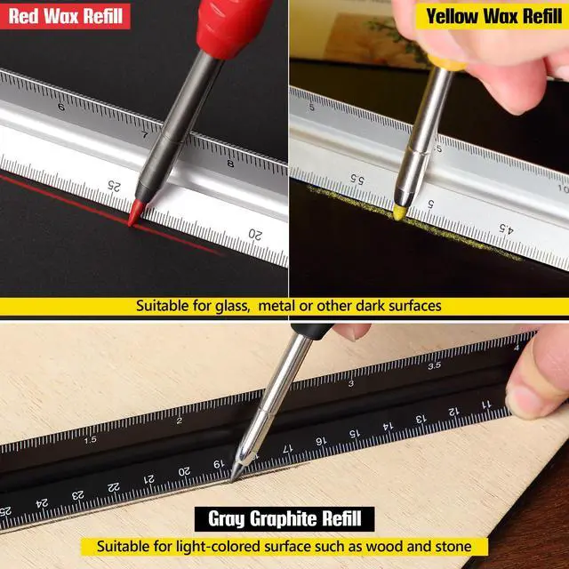 Alt view image 5 of 7 - 3 Pack Solid Carpenter Pencils with Pencil Cap and 21 Pcs Refills, Deep Hole Mechanical Pencil Marker with Built in Sharpener for Carpenter Woodworking Architect