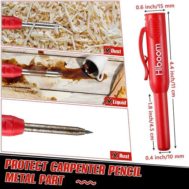 Alt view image 6 of 7 - 3 Pack Solid Carpenter Pencils with Pencil Cap and 21 Pcs Refills, Deep Hole Mechanical Pencil Marker with Built in Sharpener for Carpenter Woodworking Architect