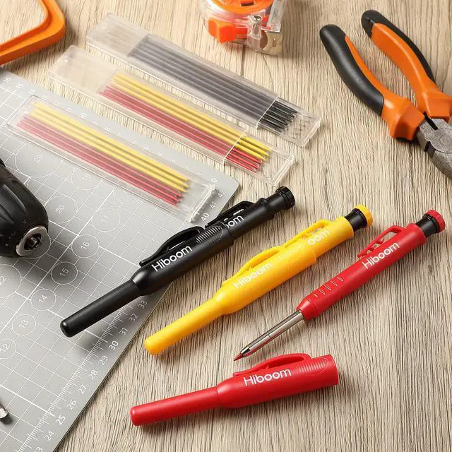 Alt view image 4 of 7 - 3 Pack Solid Carpenter Pencils with Pencil Cap and 21 Pcs Refills, Deep Hole Mechanical Pencil Marker with Built in Sharpener for Carpenter Woodworking Architect