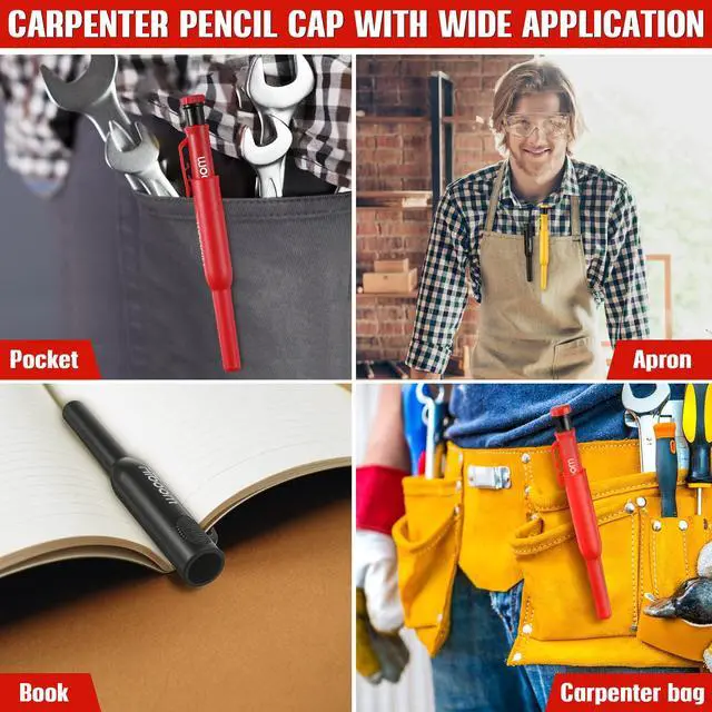 Alt view image 7 of 7 - 3 Pack Solid Carpenter Pencils with Pencil Cap and 21 Pcs Refills, Deep Hole Mechanical Pencil Marker with Built in Sharpener for Carpenter Woodworking Architect