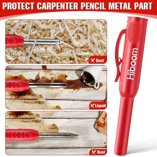 Alt view image 4 of 7 - 3 Pack Carpenter Pencils Set with 24 Refills, 2.8 mm Carpenters Mechanical Pencil Built in Sharpener Woodworking Marking Tool Solid Long Nosed Deep Hole Construction Pencil