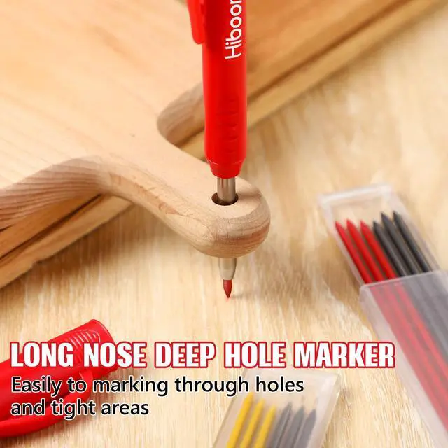 Alt view image 5 of 7 - 3 Pack Carpenter Pencils Set with 24 Refills, 2.8 mm Carpenters Mechanical Pencil Built in Sharpener Woodworking Marking Tool Solid Long Nosed Deep Hole Construction Pencil