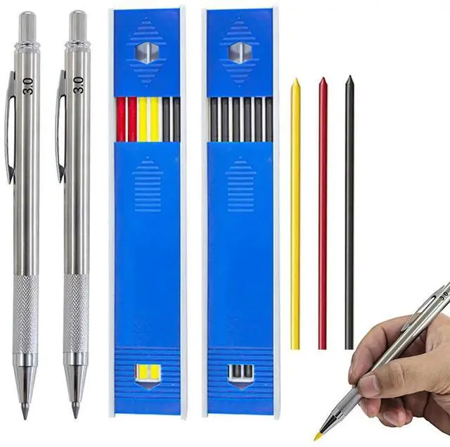 Main image of 3.0mm Solid Mechanical Carpenter Pencils Set with Refills Woodworking Pencils Marker Marking Tools for Architect Construction(2pencil+2box lead) (silvery)