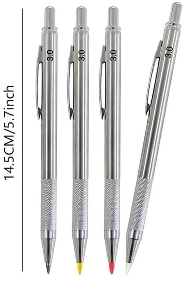 Alt view image 7 of 7 - 3.0mm Solid Mechanical Carpenter Pencils Set with Refills Woodworking Pencils Marker Marking Tools for Architect Construction(2pencil+2box lead) (silvery)