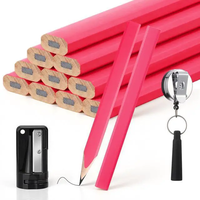 Main image of 14 Pcs 7-Inch Carpenter Pencils Flat Octagonal Hard Black Woodworking Pencils Heavy Duty Construction Pens with Sharpener and Retractable Pull Pen Holder for Contractor Carpentry Marking