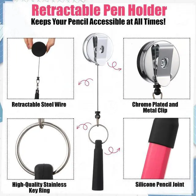Alt view image 5 of 6 - 14 Pcs 7-Inch Carpenter Pencils Flat Octagonal Hard Black Woodworking Pencils Heavy Duty Construction Pens with Sharpener and Retractable Pull Pen Holder for Contractor Carpentry Marking