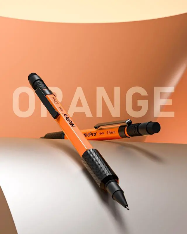 Alt view image 4 of 5 - 1.3 mm Mechanical Pencils Set with Lead Refill Black & Colors, Eraser - Orange Weatherproof Metal Heavy Duty Carpenter Pencil for Outdoor Marking Drafting Drawing Sketching Woodworking in Case