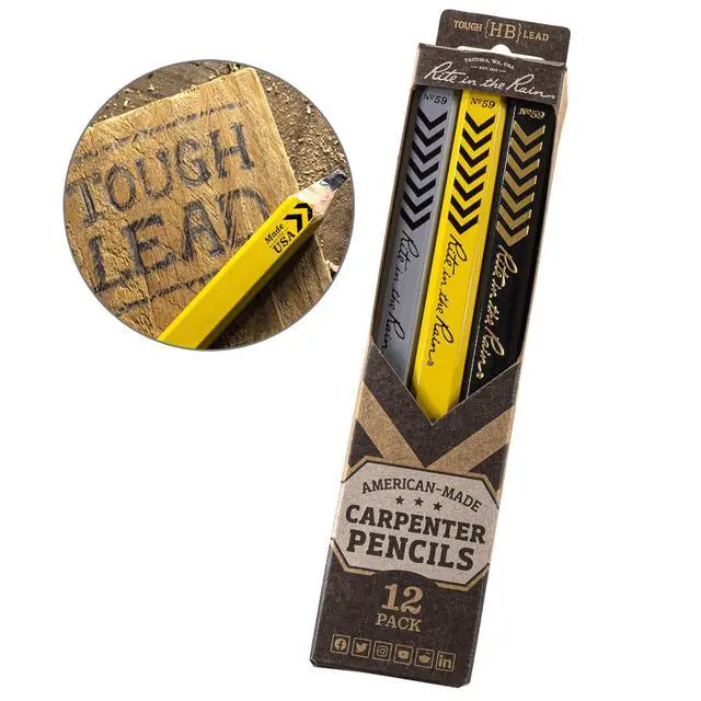 Alt view image 3 of 3 - All-Weather Carpenter Pencils, Tough Medium HB Lead, Made in the USA, 12 pack (No. 59-12)
