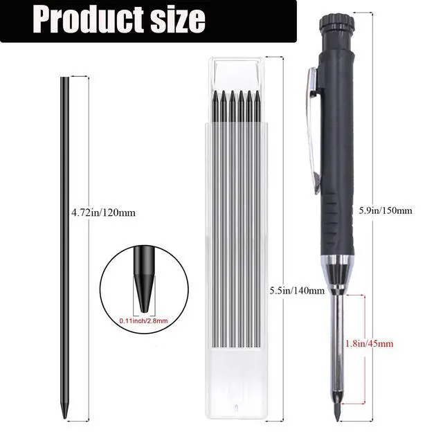 Alt view image 7 of 7 - 36 Pencil Refill with 1 Solid Carpenter-Pencil, 2.8mm Waterproof Lead Refills Replacement, with Sharpener, Long Reach/Deep Hole/Long Nose for Architect &Carpenter Woodwork Construction Building