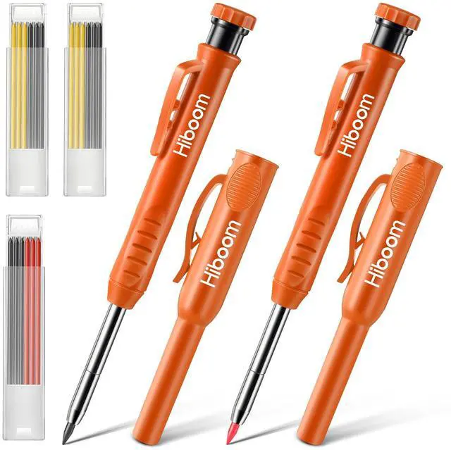 Main image of 2 Pack Solid Carpenter Pencils with Pencil Cap and 18 Refills, Long Nose Deep Hole Mechanical Pencil Marker, Scribe Tool with Built-in Sharpener for Construction Woodworking Architect (Orange)