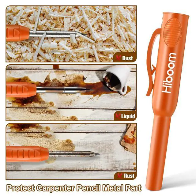 Alt view image 3 of 7 - 2 Pack Solid Carpenter Pencils with Pencil Cap and 18 Refills, Long Nose Deep Hole Mechanical Pencil Marker, Scribe Tool with Built-in Sharpener for Construction Woodworking Architect (Orange)