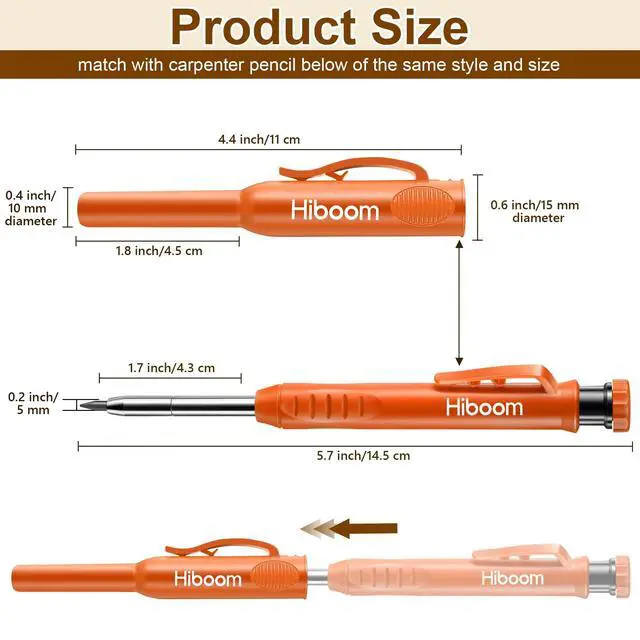 Alt view image 4 of 7 - 2 Pack Solid Carpenter Pencils with Pencil Cap and 18 Refills, Long Nose Deep Hole Mechanical Pencil Marker, Scribe Tool with Built-in Sharpener for Construction Woodworking Architect (Orange)