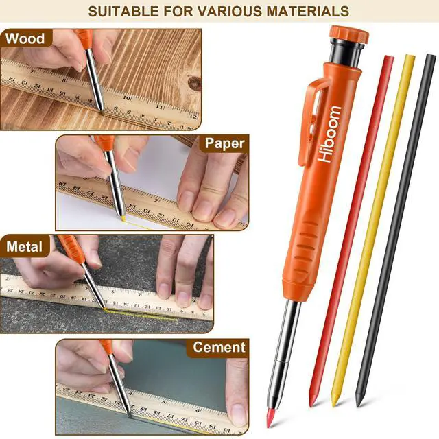 Alt view image 7 of 7 - 2 Pack Solid Carpenter Pencils with Pencil Cap and 18 Refills, Long Nose Deep Hole Mechanical Pencil Marker, Scribe Tool with Built-in Sharpener for Construction Woodworking Architect (Orange)