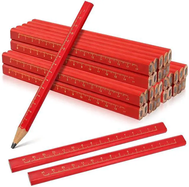 Main image of 30 Pcs Carpenter Pencils - Octagonal Hard Black Woodworking Pencils, Heavy Duty Construction with 15cm Scale for Wood, Brick, Concrete Marking