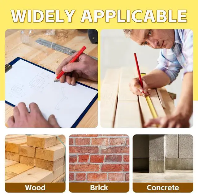 Alt view image 6 of 7 - 30 Pcs Carpenter Pencils - Octagonal Hard Black Woodworking Pencils, Heavy Duty Construction with 15cm Scale for Wood, Brick, Concrete Marking