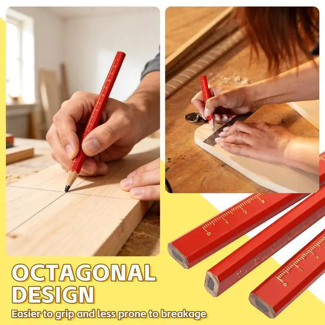 Alt view image 5 of 7 - 30 Pcs Carpenter Pencils - Octagonal Hard Black Woodworking Pencils, Heavy Duty Construction with 15cm Scale for Wood, Brick, Concrete Marking