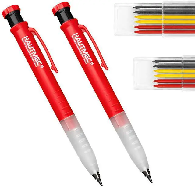 Main image of 2-Pack Construction Pencil, Mechanical Carpenter Pencils with 7 Lead Refills, 2.8mm Heavy Duty Deep Hole Marker with Built-in Sharpener for Woodworking, Contractor & Electrician