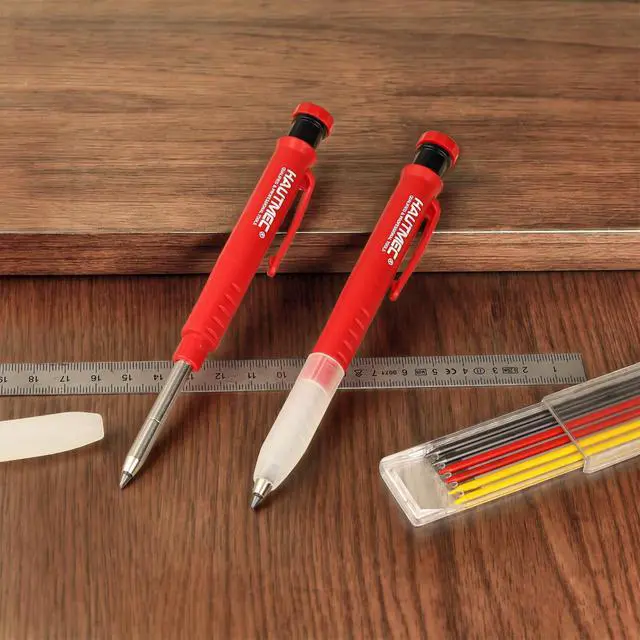 Alt view image 7 of 7 - 2-Pack Construction Pencil, Mechanical Carpenter Pencils with 7 Lead Refills, 2.8mm Heavy Duty Deep Hole Marker with Built-in Sharpener for Woodworking, Contractor & Electrician