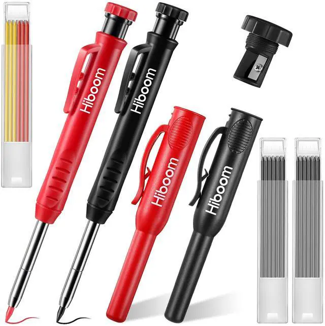 Main image of 2 Pcs Carpenter Mechanical Pencils Marker with 18 Pcs Refills Construction Woodworking Marking Pens with Built in Sharpener and Protective Cap Long Solid Tip for Architects Woodworkers