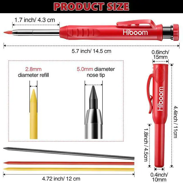 Alt view image 2 of 7 - 2 Pcs Carpenter Mechanical Pencils Marker with 18 Pcs Refills Construction Woodworking Marking Pens with Built in Sharpener and Protective Cap Long Solid Tip for Architects Woodworkers