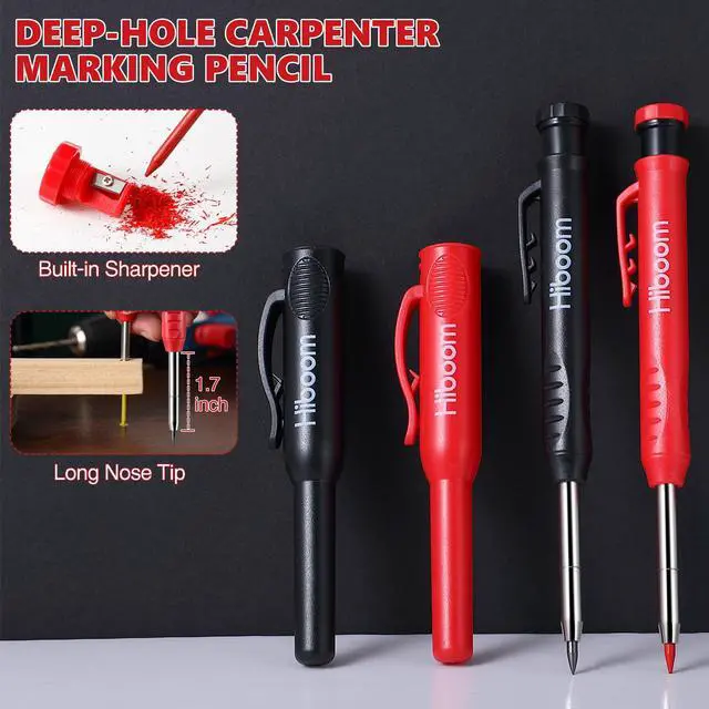 Alt view image 3 of 7 - 2 Pcs Carpenter Mechanical Pencils Marker with 18 Pcs Refills Construction Woodworking Marking Pens with Built in Sharpener and Protective Cap Long Solid Tip for Architects Woodworkers