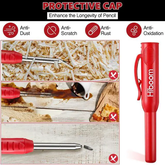 Alt view image 4 of 7 - 2 Pcs Carpenter Mechanical Pencils Marker with 18 Pcs Refills Construction Woodworking Marking Pens with Built in Sharpener and Protective Cap Long Solid Tip for Architects Woodworkers