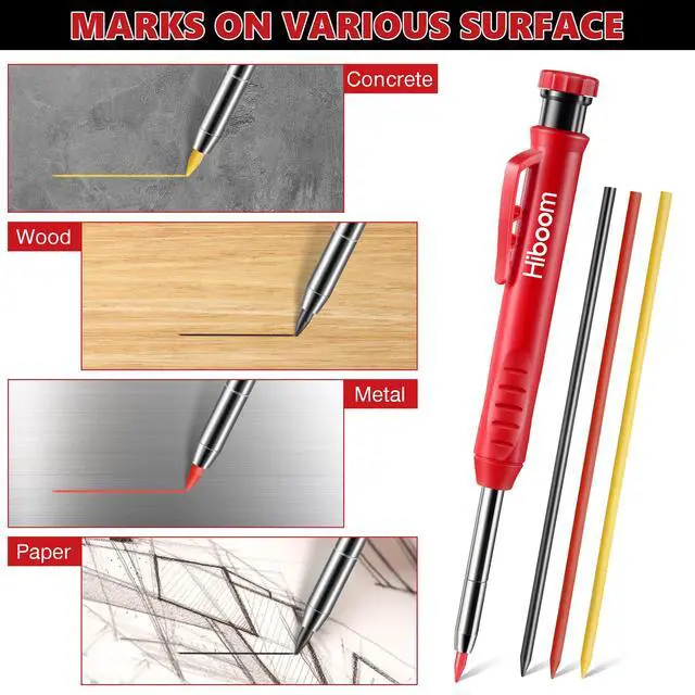 Alt view image 6 of 7 - 2 Pcs Carpenter Mechanical Pencils Marker with 18 Pcs Refills Construction Woodworking Marking Pens with Built in Sharpener and Protective Cap Long Solid Tip for Architects Woodworkers