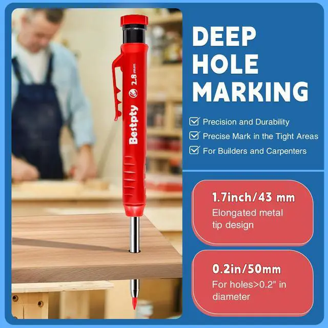 Alt view image 4 of 7 - 3PCS Carpenter Pencil with Sharpener,Mechanical Carpenter Pencil Set with 39 Refills An eraser, Construction Pencils, Deep Hole Marker for Construction with Case(Black,Red,Yellow)