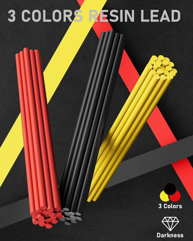 Alt view image 2 of 7 - 3PCS 1.3mm Metal Mechanical Pencil Set with Case (Orange) 72 Refills (Red,Black,Yellow), 3 Erasers, 16 Eraser Refills, Weatherproof Body for Construction Outdoor Woodworking Marking