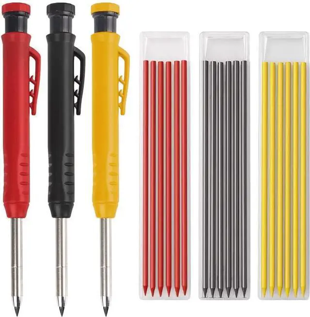 Main image of Mechanical Carpenter Pencils Set, Solid Deep Hole Woodworking Pencils Marker Marking Tools, Built in Extended Needle-Nose Tipfor Construction Workers, Metal Work, Welders, Plumbers, Framers (6 PCS)