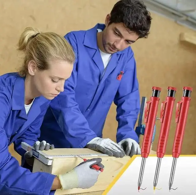 Alt view image 5 of 7 - Mechanical Carpenter Pencils Set, Solid Deep Hole Woodworking Pencils Marker Marking Tools, Built in Extended Needle-Nose Tipfor Construction Workers, Metal Work, Welders, Plumbers, Framers (6 PCS)
