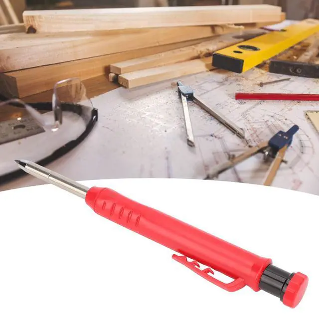 Alt view image 3 of 7 - Carpenter Pencils, Ergonomic Design Deep Hole Marker Carpenters Pencil Woodworking Pencil In built Sharpener for Metal Plastic Marking (Red)